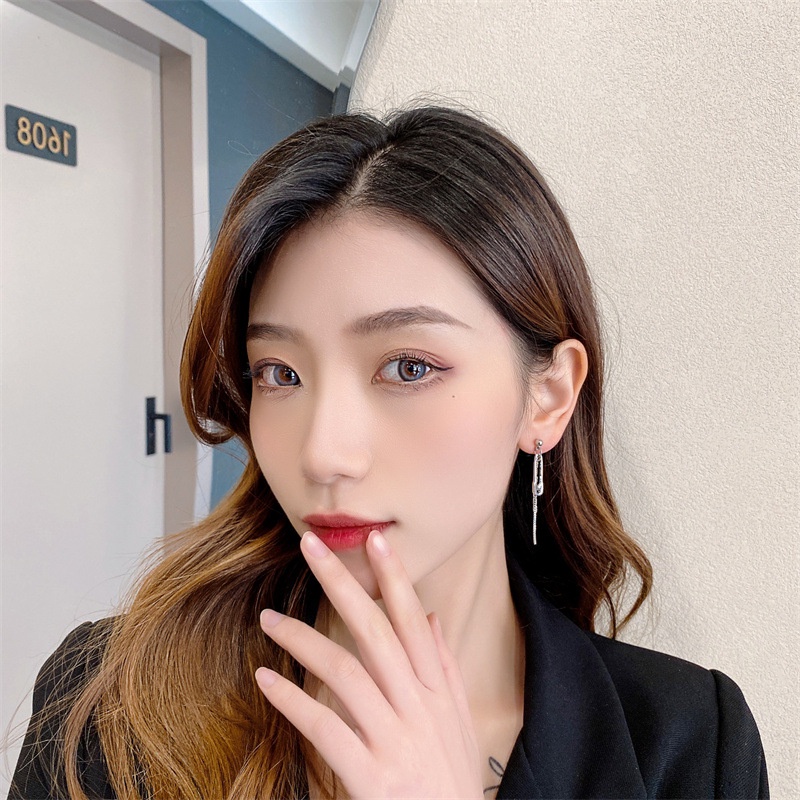 Khuyên tai kẹp không bấm lỗ chốt điều chỉnh K397 bằng hợp kim mạ bạc hình dây xích ghim dáng dài Leous Accessories