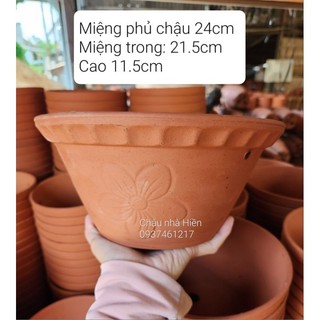 Chậu đất nung - chậu thau vót miệng gân có lỗ treo