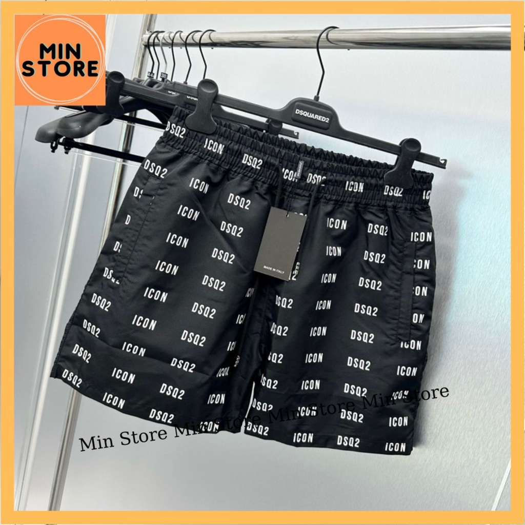 Quần Nam Đen Hoạ Tiết Chữ DSQ2 ICON Trắng Quanh Cạp Chun - Quần Đi Biển Nam Cho Các Anh Em Boy Phố Chất 2023
