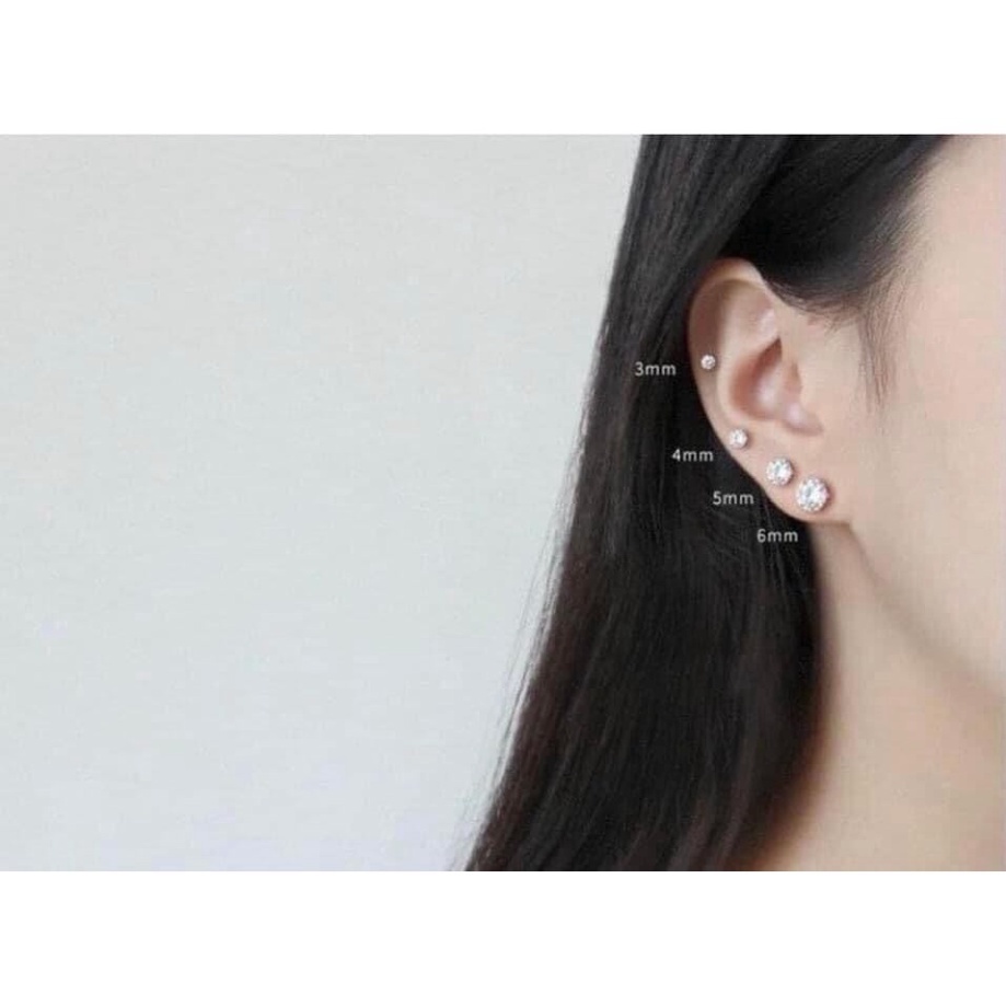 Khuyên tai bạc nữ nụ đá tròn Bông tai bạc 925 nam nữ nhiều size Glisten  | HQ-jewelry68