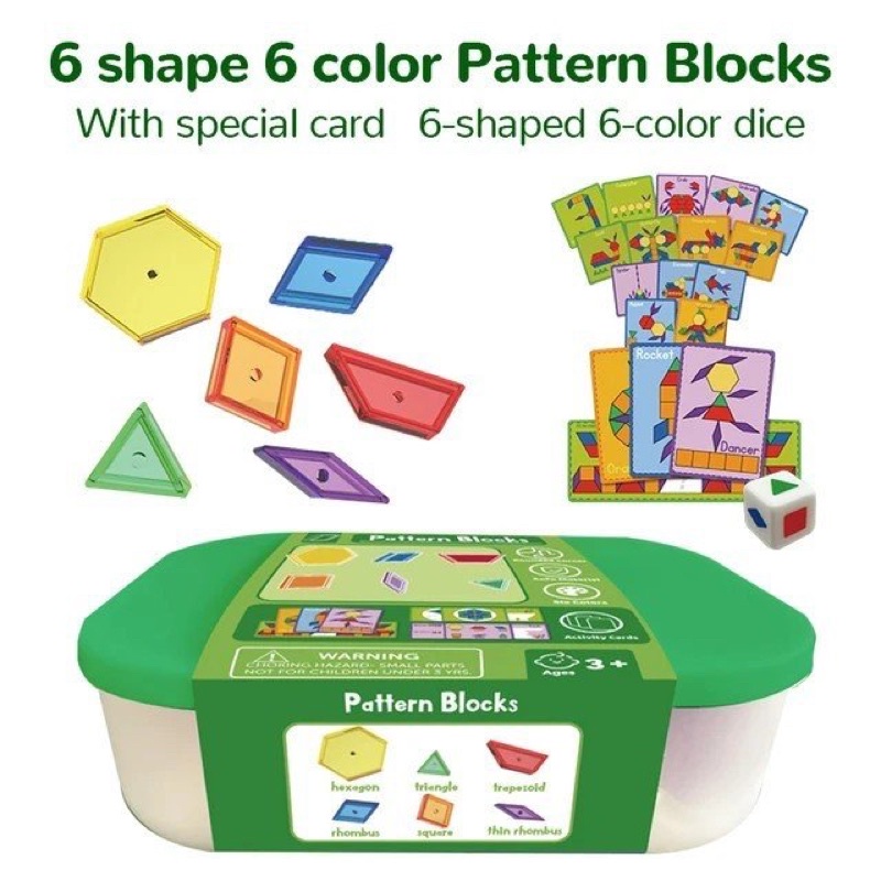 Pattern Block Bộ 6 Hình 6 Màu - Giáo Cụ Montessori Thần Thánh Hỗ Trợ Bé Phát Triển Tư Duy