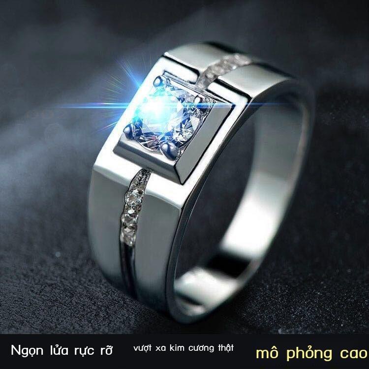 ♙✔✴[Chứng nhận giao hàng] Nhẫn moissanite giả 1 carat Nhẫn nam kim cương sáu móng mở nhẫn Hàn Quốc 925 thủy triều