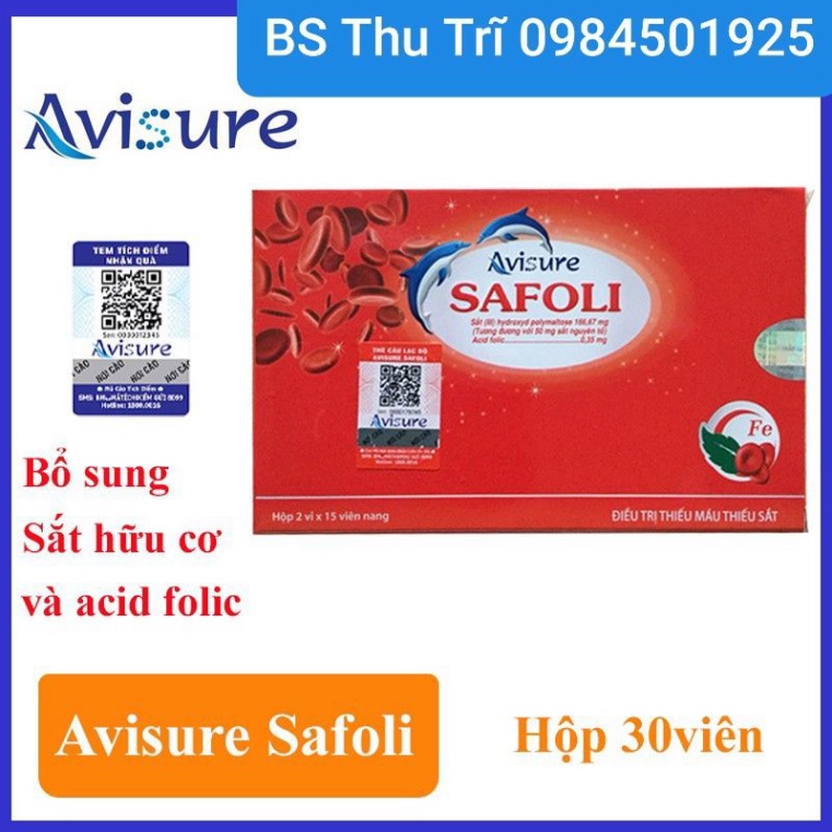AVISURE SAFOLI - Sắt hữu cơ chuyên biệt cho phụ nữ mang thai và sau sinh hộp 30 viên -date mới