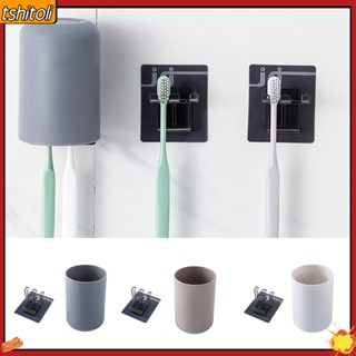 Giá giữ bàn chải đánh răng dán tường và cốc súc miệng tiện lợi