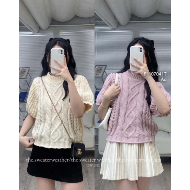 Áo len vặn thừng tay ngắn cổ tròn 1107