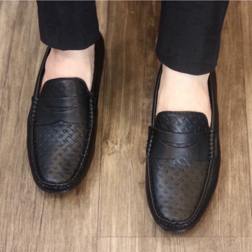 Giày mọi nam giá rẻ, giày da nam đế bệt đã khâu chỉ chuyên dụng siêu bền mã M012