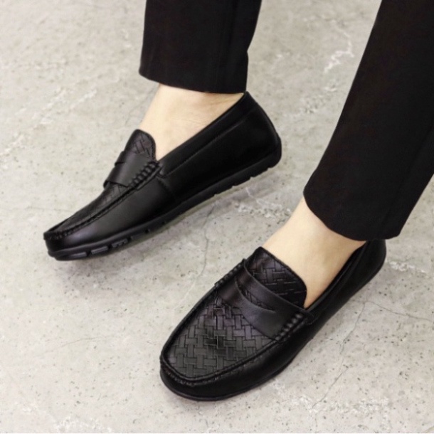 Giày mọi nam giá rẻ, giày da nam đế bệt đã khâu chỉ chuyên dụng siêu bền mã M012