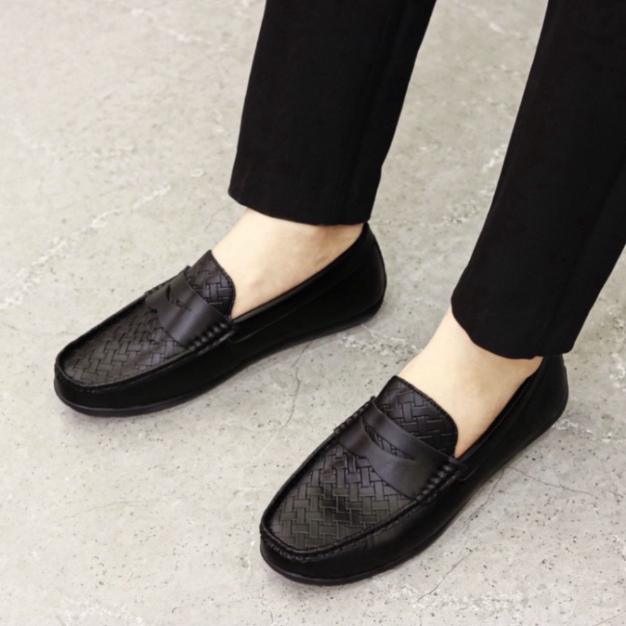 Giày mọi nam giá rẻ, giày da nam đế bệt đã khâu chỉ chuyên dụng siêu bền mã M012