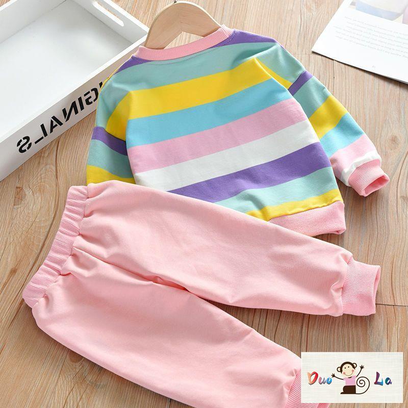 Bộ Áo Tay Dài Và Quần Dài Họa Tiết Cầu Vồng Thời Trang Xuân Thu 2023 Dành Cho Bé Gái
