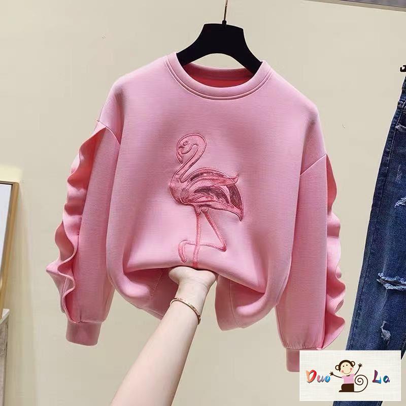 Áo Sweater Dáng Rộng Thêu Họa Tiết Thời Trang Xuân Thu Cho Bé Gái