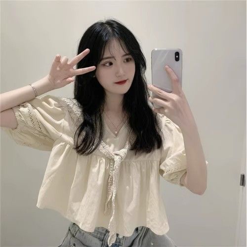 Jiashucheng Áo Sơ Mi Tay Ngắn Phồng Thời Trang Mùa Hè Phong Cách Mới Cho Nữ