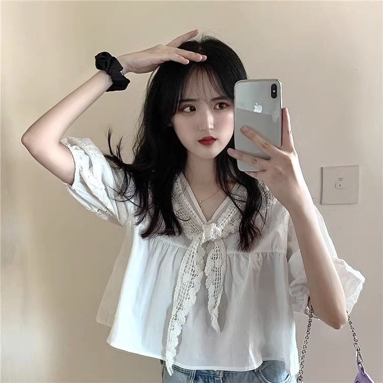 Jiashucheng Áo Sơ Mi Tay Ngắn Phồng Thời Trang Mùa Hè Phong Cách Mới Cho Nữ