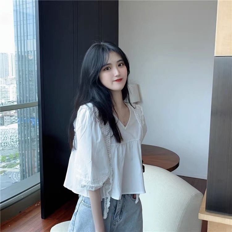 Jiashucheng Áo Sơ Mi Tay Ngắn Phồng Thời Trang Mùa Hè Phong Cách Mới Cho Nữ