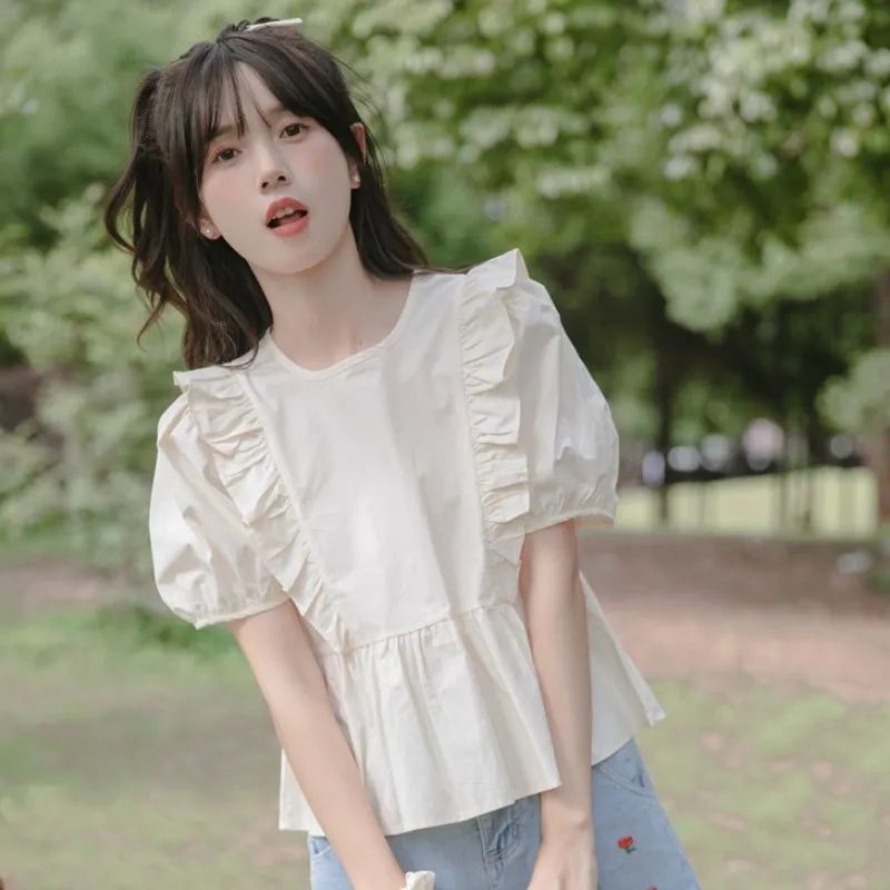 Jiashucheng Áo Sơ Mi Ngắn Thiết Kế Tinh Tế Phong Cách Mới Mùa Hè Pháp Ngọt Ngào Cho Nữ