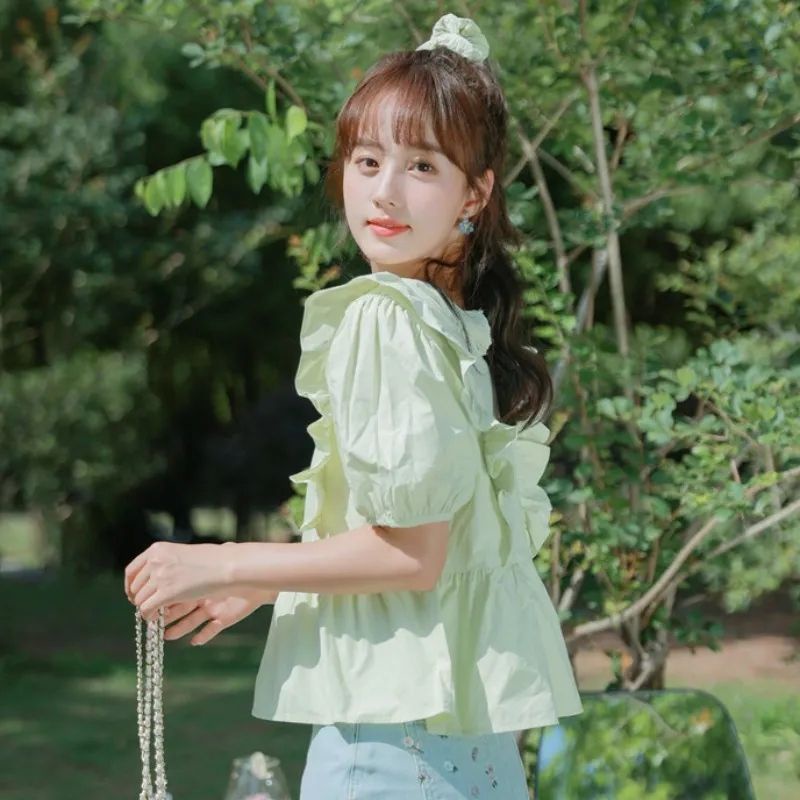 Jiashucheng Áo Sơ Mi Ngắn Thiết Kế Tinh Tế Phong Cách Mới Mùa Hè Pháp Ngọt Ngào Cho Nữ