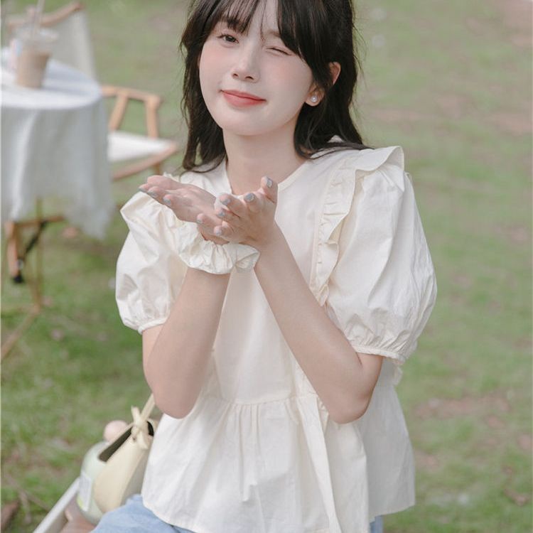Jiashucheng Áo Sơ Mi Ngắn Thiết Kế Tinh Tế Phong Cách Mới Mùa Hè Pháp Ngọt Ngào Cho Nữ