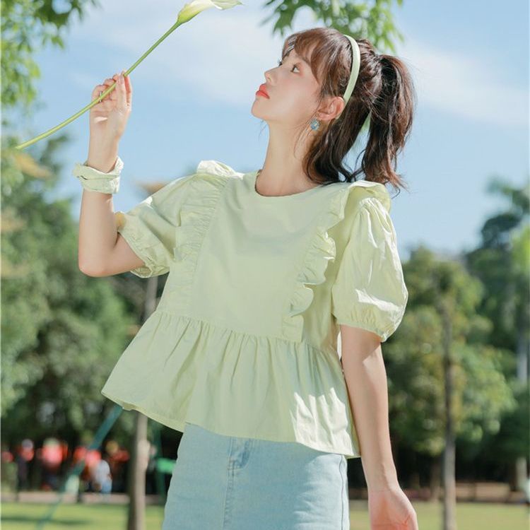 Jiashucheng Áo Sơ Mi Ngắn Thiết Kế Tinh Tế Phong Cách Mới Mùa Hè Pháp Ngọt Ngào Cho Nữ