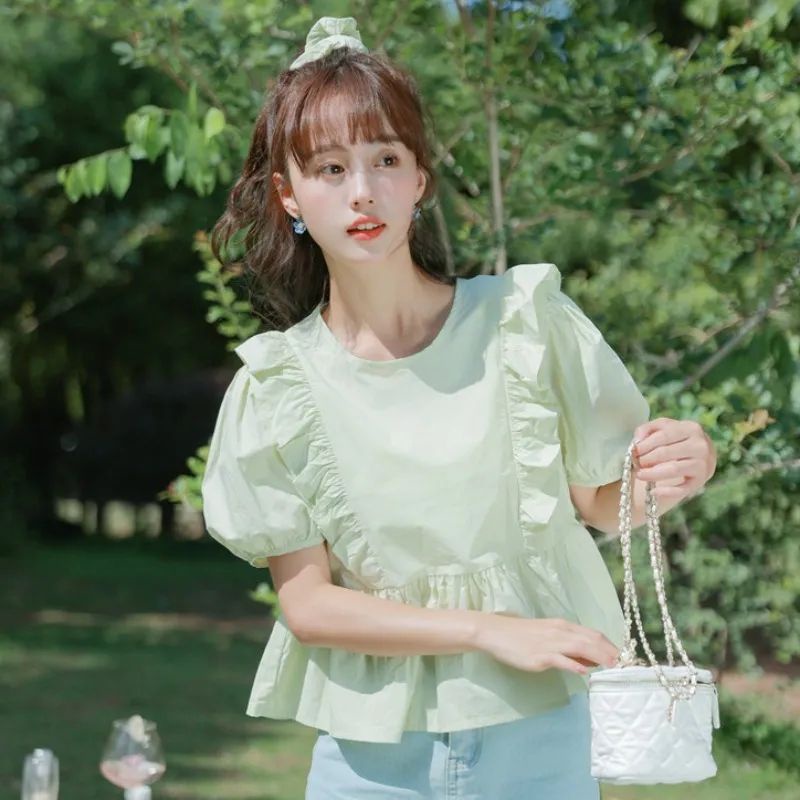 Jiashucheng Áo Sơ Mi Ngắn Thiết Kế Tinh Tế Phong Cách Mới Mùa Hè Pháp Ngọt Ngào Cho Nữ