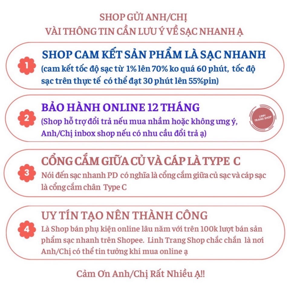 Bộ sạc nhanh ( Củ PD 20W + Cáp Type-C ) cho điện thoại Có Chống Nổ , Sạc Nhanh Không Nóng Máy HOT