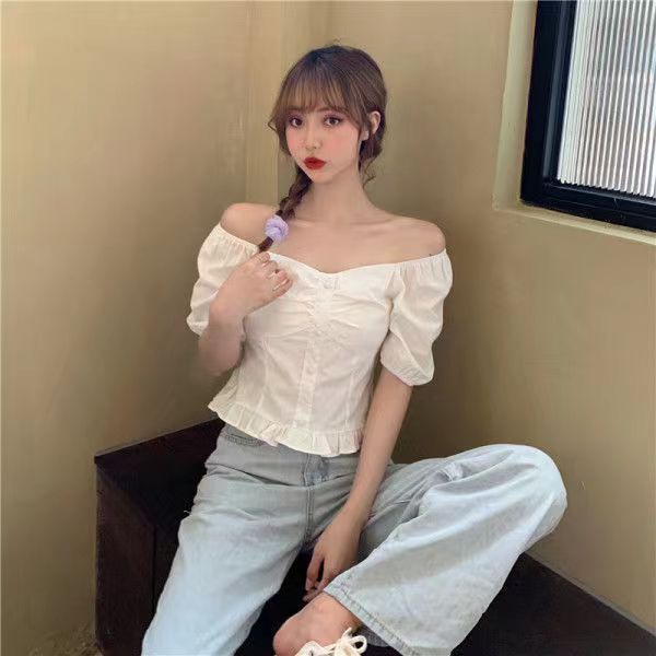 Áo Sơ Mi Ngắn Tay Phồng Cổ Chữ v Thời Trang Xuân Hè Phong Cách Pháp Cho Nữ