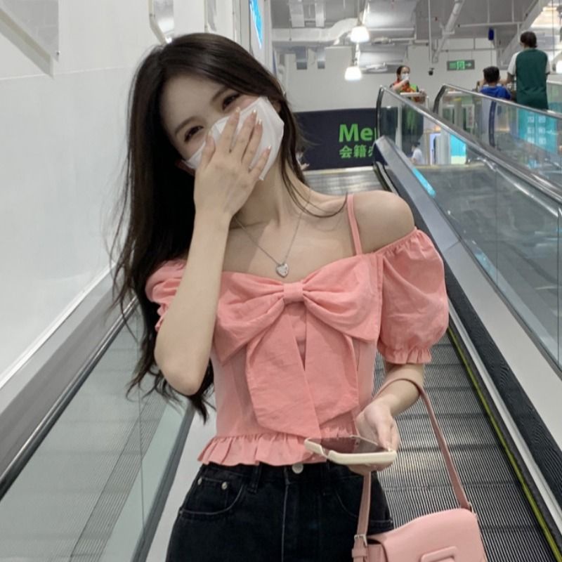 Jiashucheng Áo Kiểu Tay Phồng Cổ Vuông Phong Cách Pháp Ngọt Ngào Thời Trang Mùa Hè Cho Nữ