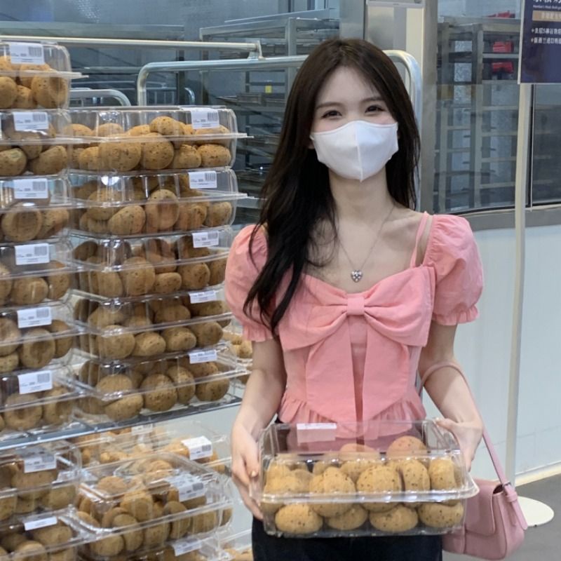 Jiashucheng Áo Kiểu Tay Phồng Cổ Vuông Phong Cách Pháp Ngọt Ngào Thời Trang Mùa Hè Cho Nữ