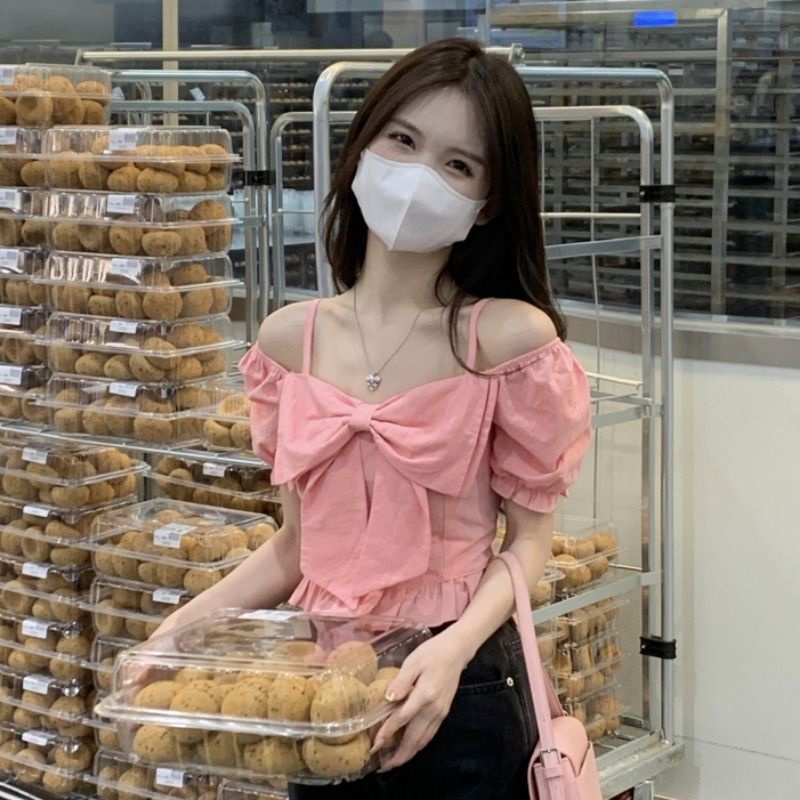 Jiashucheng Áo Kiểu Tay Phồng Cổ Vuông Phong Cách Pháp Ngọt Ngào Thời Trang Mùa Hè Cho Nữ