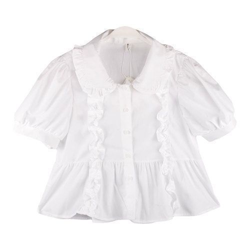 Jiashucheng Áo Sơ Mi Ngắn Tay Phồng Cổ Búp Bê Thiết Kế Nhẹ Nhàng Kiểu Pháp Thanh Lịch Cho Nữ