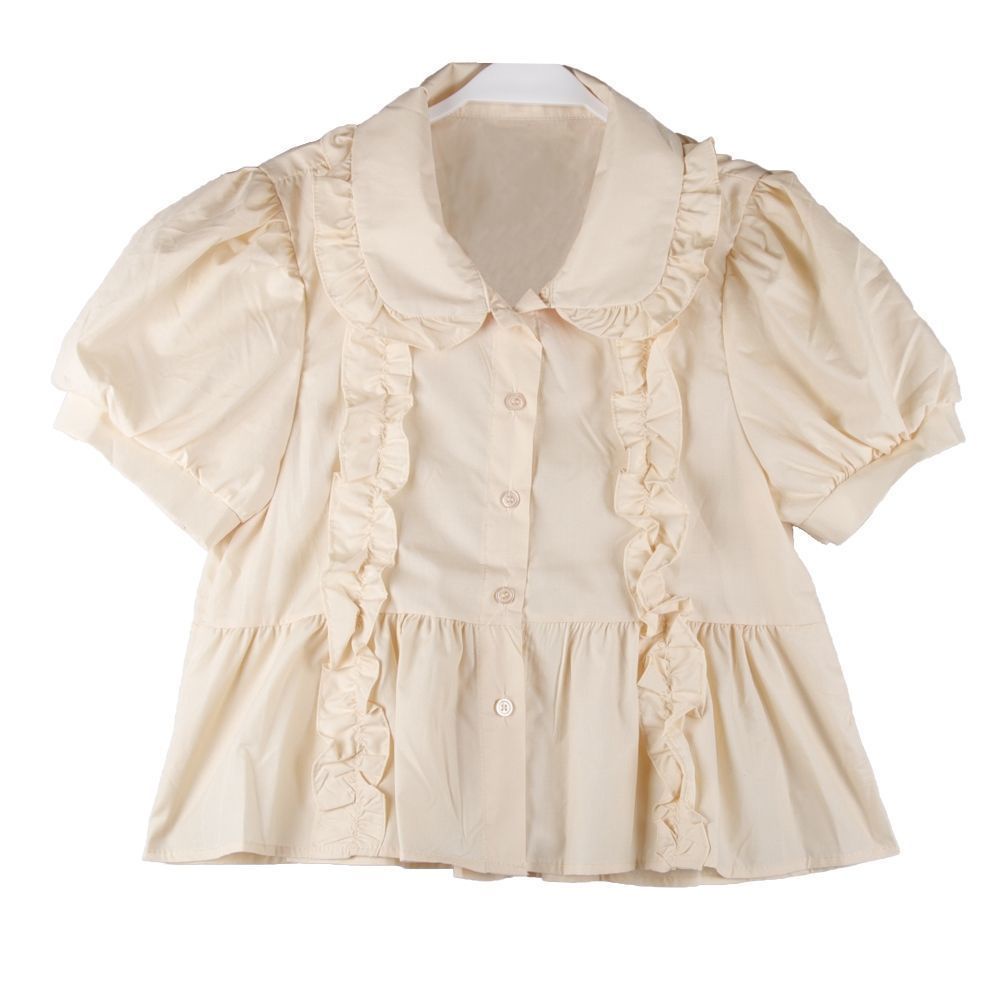 Jiashucheng Áo Sơ Mi Ngắn Tay Phồng Cổ Búp Bê Thiết Kế Nhẹ Nhàng Kiểu Pháp Thanh Lịch Cho Nữ