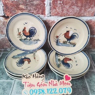 Dĩa tròn 9inch Vẽ Con Gà🐓 (Hàng về tay làm từ thủ công) Chất Liệu đá thô.