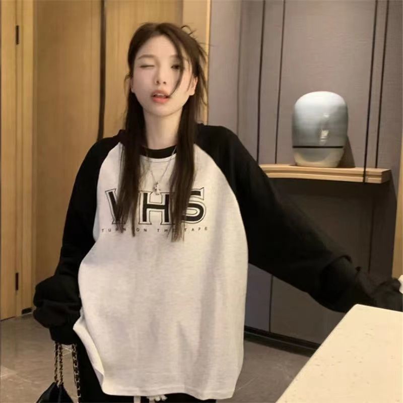 Jiashucheng Áo Thun Raglan Tay Dài Size Lớn Màu Sắc Hợp Thời Trang Mùa Thu Cho Nữ