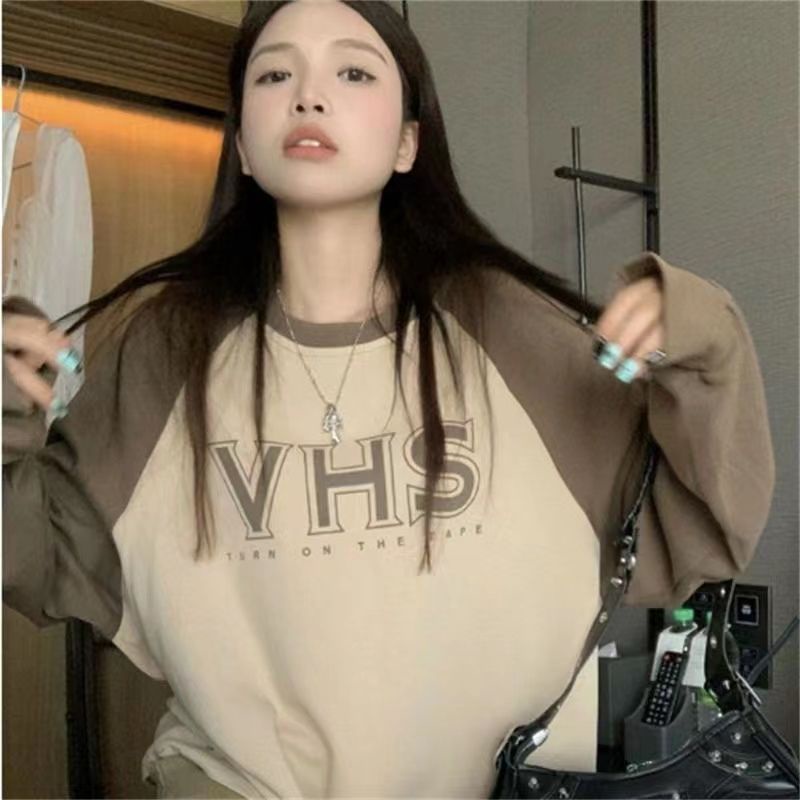 Jiashucheng Áo Thun Raglan Tay Dài Size Lớn Màu Sắc Hợp Thời Trang Mùa Thu Cho Nữ