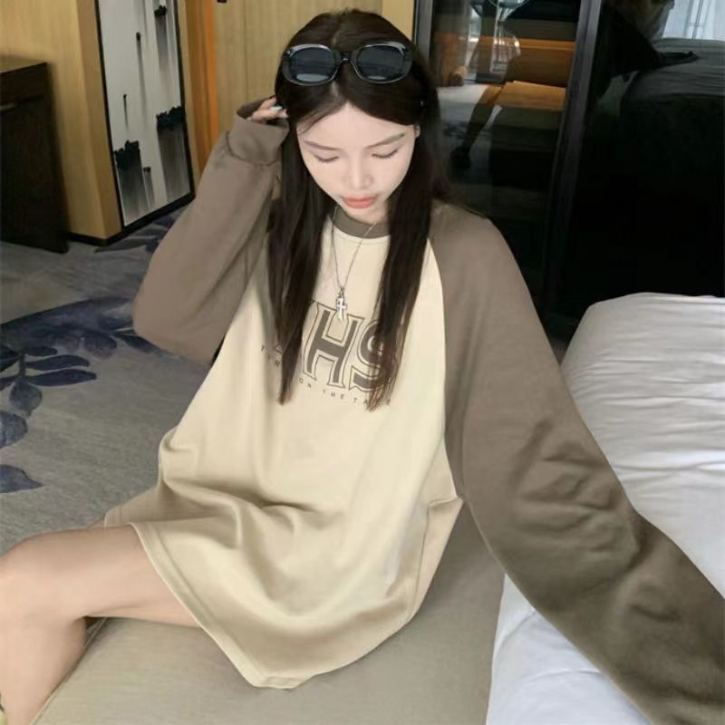 Jiashucheng Áo Thun Raglan Tay Dài Size Lớn Màu Sắc Hợp Thời Trang Mùa Thu Cho Nữ
