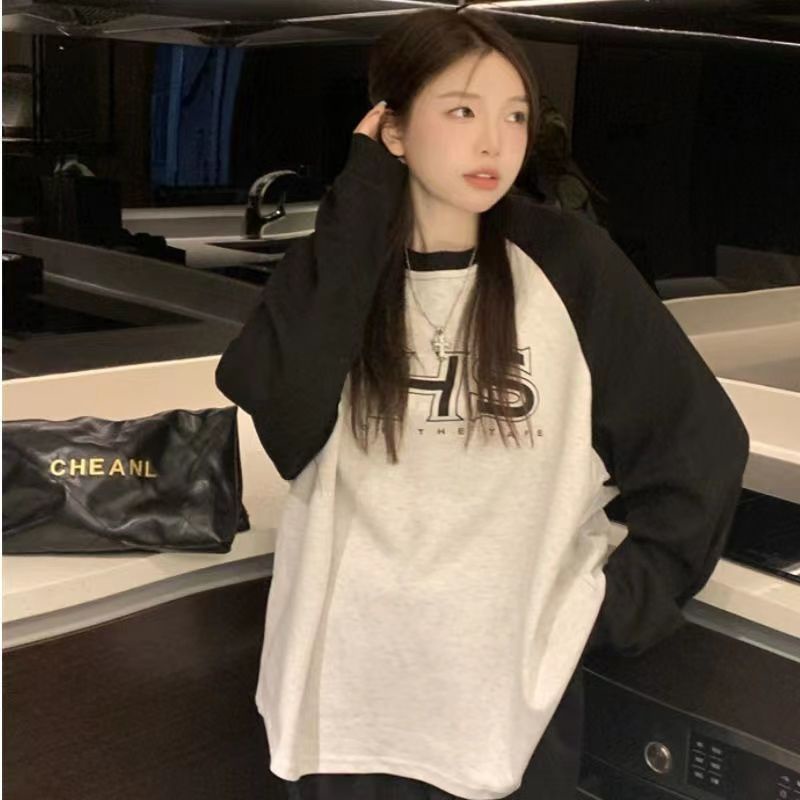 Jiashucheng Áo Thun Raglan Tay Dài Size Lớn Màu Sắc Hợp Thời Trang Mùa Thu Cho Nữ