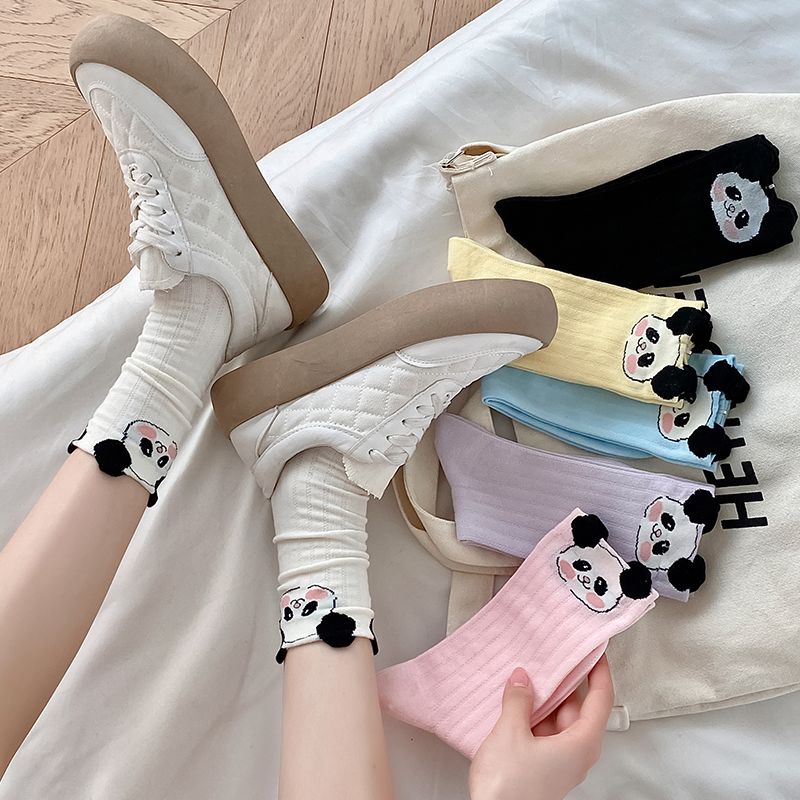 Jiashucheng Vớ Lưới Ba Chiều Bằng Cotton Mỏng Thoáng Khí Không Xương Đầu Gấu Trúc Hoạt Hình Dễ Thương Mùa Hè Dành Cho Bạn Nữ