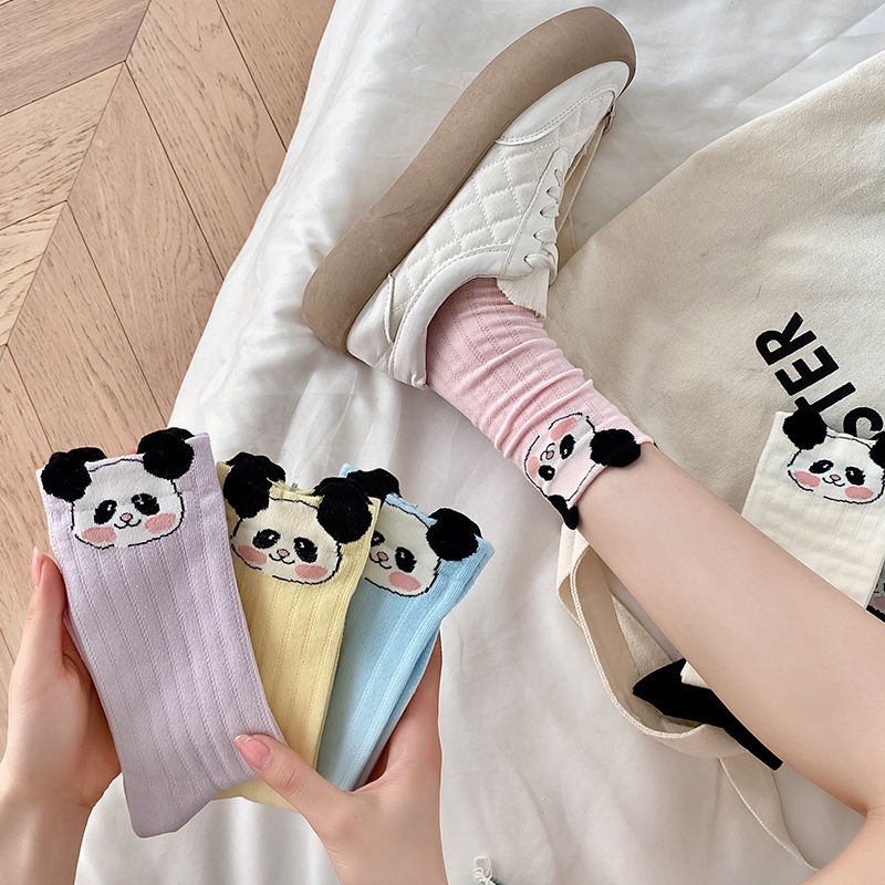 Jiashucheng Vớ Lưới Ba Chiều Bằng Cotton Mỏng Thoáng Khí Không Xương Đầu Gấu Trúc Hoạt Hình Dễ Thương Mùa Hè Dành Cho Bạn Nữ