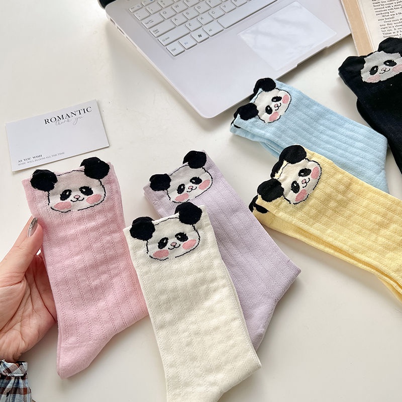 Jiashucheng Vớ Lưới Ba Chiều Bằng Cotton Mỏng Thoáng Khí Không Xương Đầu Gấu Trúc Hoạt Hình Dễ Thương Mùa Hè Dành Cho Bạn Nữ