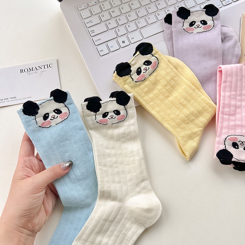 Jiashucheng Vớ Lưới Ba Chiều Bằng Cotton Mỏng Thoáng Khí Không Xương Đầu Gấu Trúc Hoạt Hình Dễ Thương Mùa Hè Dành Cho Bạn Nữ