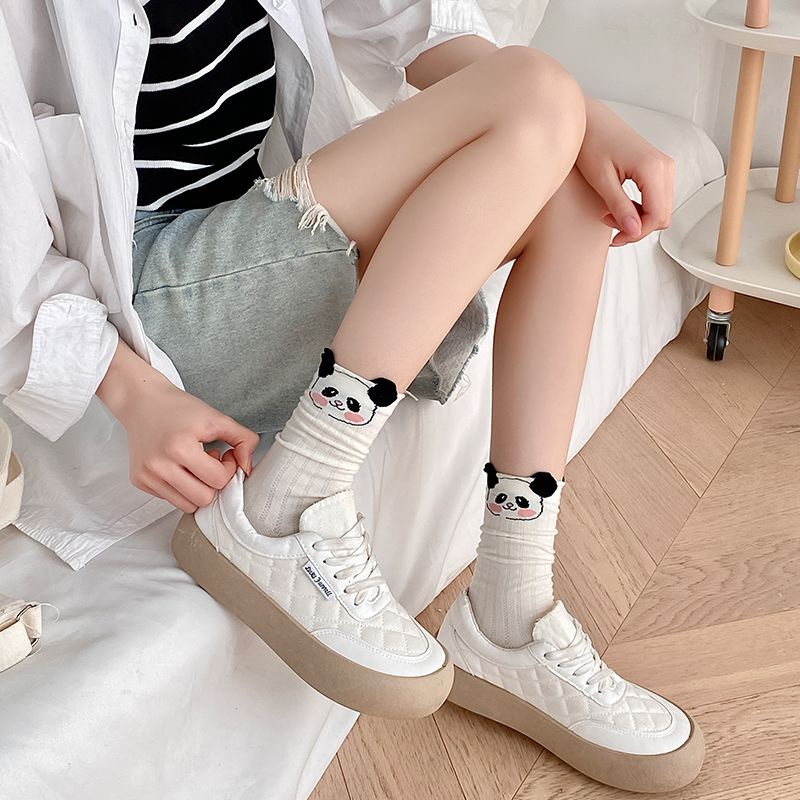 Jiashucheng Vớ Lưới Ba Chiều Bằng Cotton Mỏng Thoáng Khí Không Xương Đầu Gấu Trúc Hoạt Hình Dễ Thương Mùa Hè Dành Cho Bạn Nữ