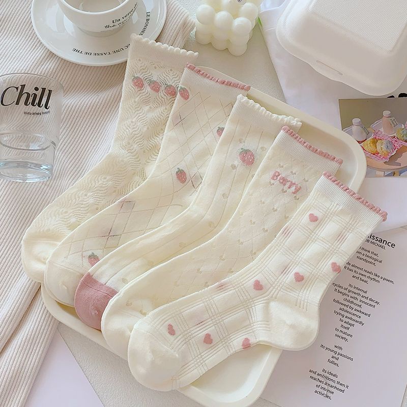 Jiashucheng Vớ Cotton Mỏng Thoáng Khí Phong Cách Lolita Nhật Bản Dễ Thương