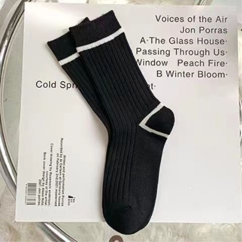 Jiashucheng Bán Chạy Vớ Cotton Tre Kẻ Sọc Đen Đơn Giản Dài Đến Cổ Chân Dễ Phối Đồ Hợp Thời Trang Cho Nữ