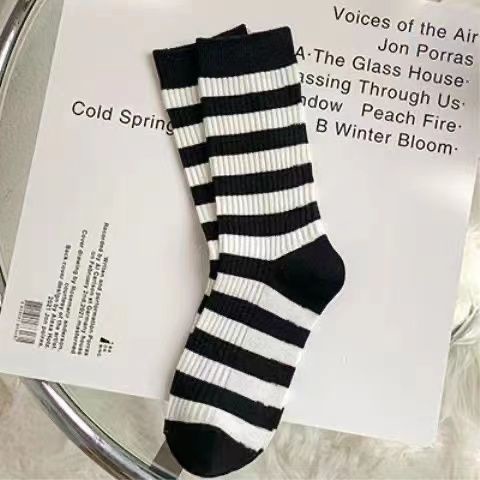 Jiashucheng Bán Chạy Vớ Cotton Tre Kẻ Sọc Đen Đơn Giản Dài Đến Cổ Chân Dễ Phối Đồ Hợp Thời Trang Cho Nữ