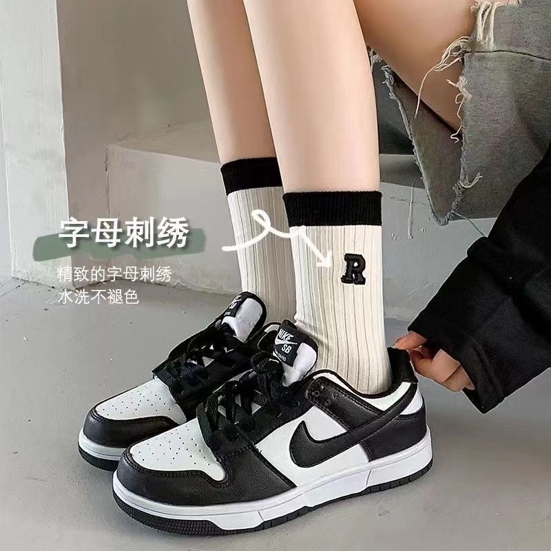 Jiashucheng Bán Chạy Vớ Cotton Tre Kẻ Sọc Đen Đơn Giản Dài Đến Cổ Chân Dễ Phối Đồ Hợp Thời Trang Cho Nữ