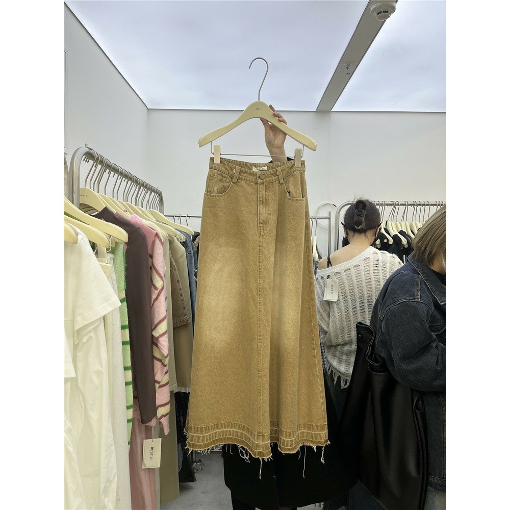 Chân váy jean Lưng Cao Dáng Dài Phong Cách Hàn Quốc