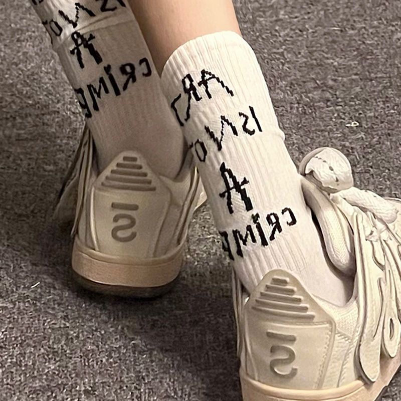 Jiashucheng Vớ Thể Thao Cổ Cao In Chữ Màu Trắng Thời Trang Mùa Thu Cho Nữ