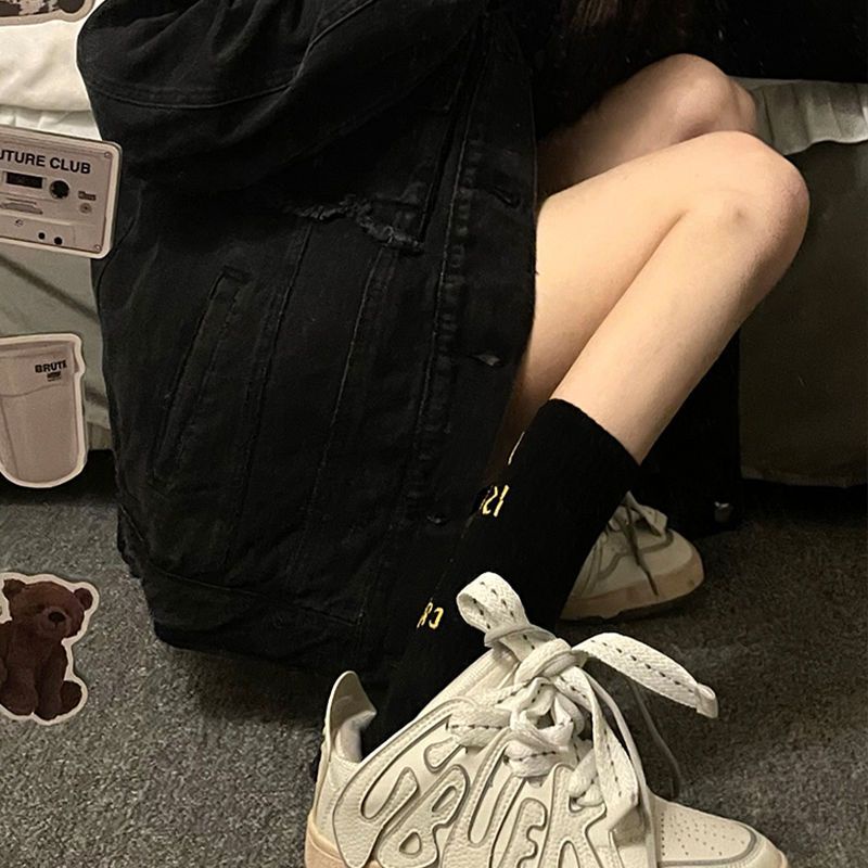 Jiashucheng Vớ Thể Thao Cổ Cao In Chữ Màu Trắng Thời Trang Mùa Thu Cho Nữ