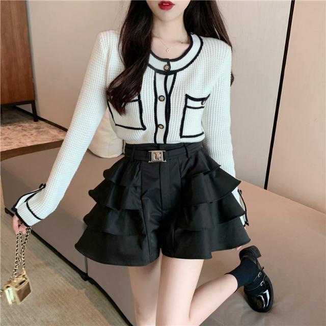 Jiashucheng Áo Khoác Cardigan Dệt Kim Mỏng Một Mảnh Tay Dài Màu Sắc Tương Phản Phong Cách Lười Cho Nữ