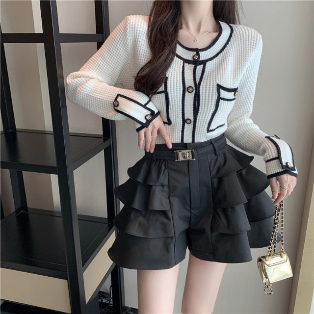Jiashucheng Áo Khoác Cardigan Dệt Kim Mỏng Một Mảnh Tay Dài Màu Sắc Tương Phản Phong Cách Lười Cho Nữ