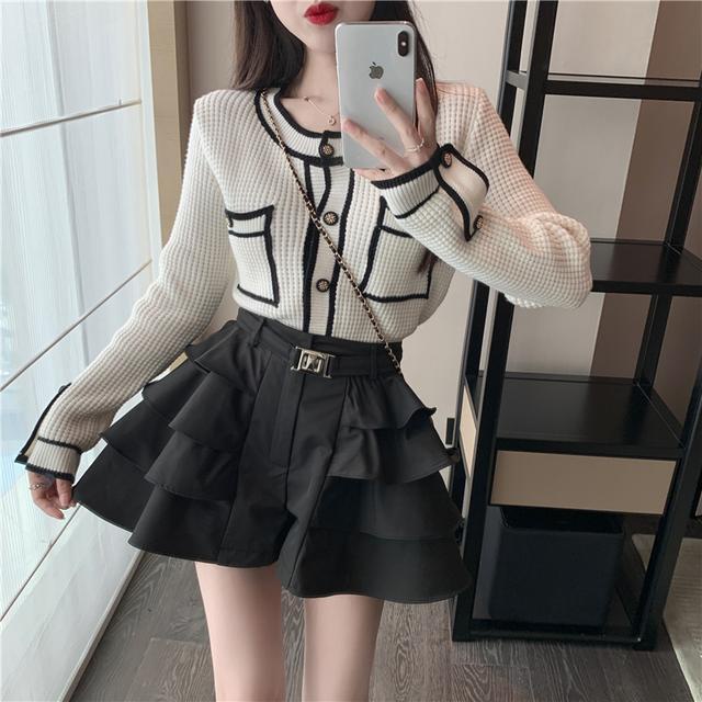 Jiashucheng Áo Khoác Cardigan Dệt Kim Mỏng Một Mảnh Tay Dài Màu Sắc Tương Phản Phong Cách Lười Cho Nữ