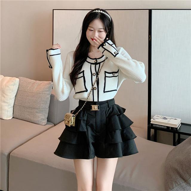 Jiashucheng Áo Khoác Cardigan Dệt Kim Mỏng Một Mảnh Tay Dài Màu Sắc Tương Phản Phong Cách Lười Cho Nữ